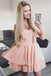 chic blush pink pleated short prom homecoming dress with tiered skirt dth243