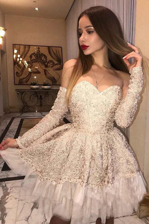 Sweetheart Beading Appliqued Long Sleeves Short Homecoming Graduation Dress