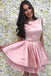 jewel pink short prom dresses satin homecoming dress with tiered skirt dth251