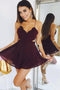 A-line V-neck Chiffon Maroon Homecoming Dresses, Backless Cocktail Party Dress