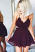 A-line V-neck Chiffon Maroon Homecoming Dresses, Backless Cocktail Party Dress