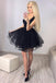A-line Square Black Homecoming Dress Tulle Pleated Short Prom Dress