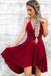 spaghetti straps v-neck burgundy high low short prom homecoming dress dth261