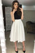 Backless Homecoming Dress with Pleats, Halter Tea-Length Prom Dresses