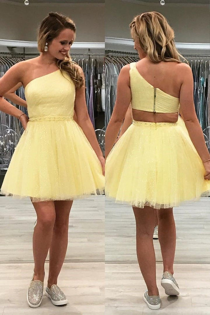 chic 8th graduation dress tulle one shoulder sparkly homecoming dress dth274