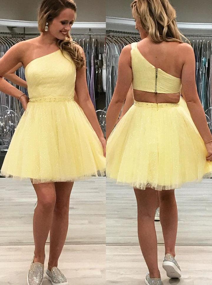 Tulle One Shoulder Sparkly Homecoming Dress, Chic 8th Graduation Dress