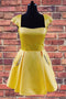 Cap Sleeves Short Prom Homecoming Dress with Beaded Pockets