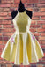 a-line halter yellow homecoming dress with embroidered pockets dth278
