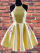 A-line Halter Yellow Homecoming Dress with Embroidered Pockets