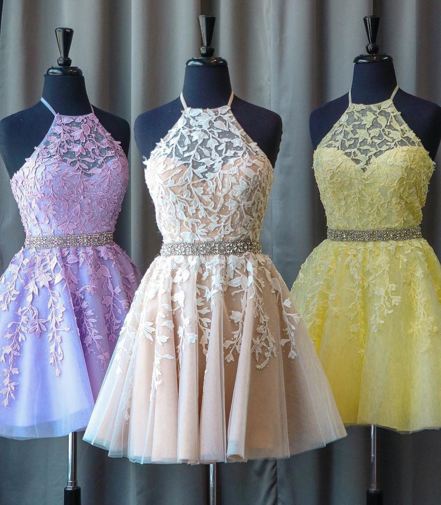 tulle lace appliques beading short homecoming dress with lace-up dth277