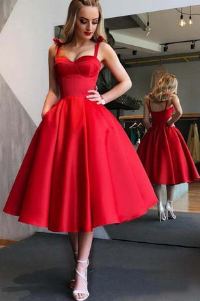 red short prom dress with bowknot straps red satin homecoming dress dtp206
