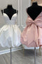 A-Line/Princess V-Neck Sleeveless Short/Mini Satin Homecoming Dress With Bow