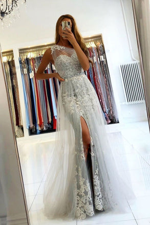 one shoulder tulle grey mermaid prom dress appliques long evening dress dtp104