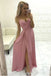 simple evening gown spaghetti straps satin prom dress with split dtp33
