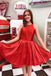 simple red short homecoming dresses a-line jewel party dress dth85