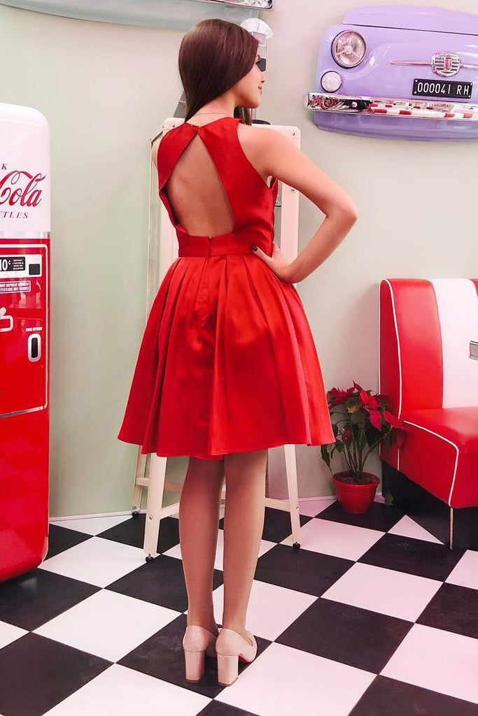 Simple Red Short Homecoming Dresses A Line Jewel Party Dress