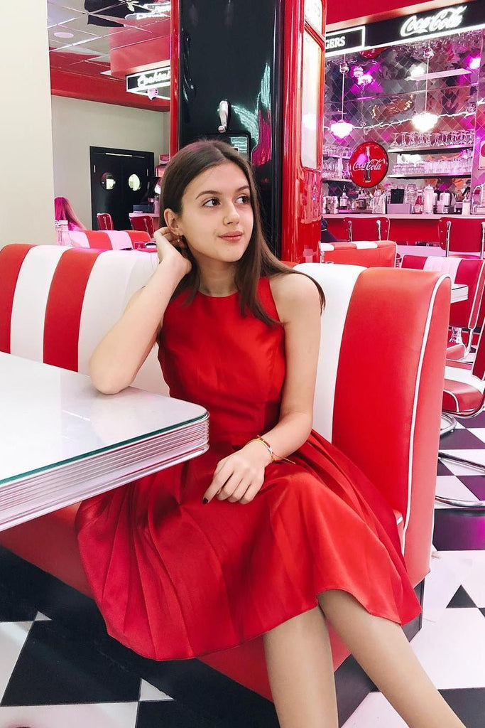 Simple Red Short Homecoming Dresses A Line Jewel Party Dress