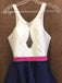 Navy Blue A-Line V-Neck Keyhole Satin Homecoming Dress