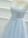 A-Line Keyhole Lace Up Back Tulle Homecoming Dress with Appliques