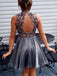 high neck open back beading chiffon short homecoming dress dth159