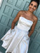fuchsia a-line strapless satin homecoming dress with beading pockets dtp279