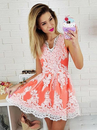 a-line v-neck appliques short/mini cocktail party dress dtp280