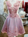 round neck short/mini satin a-line beaded homecoming dress with appliques dtp281