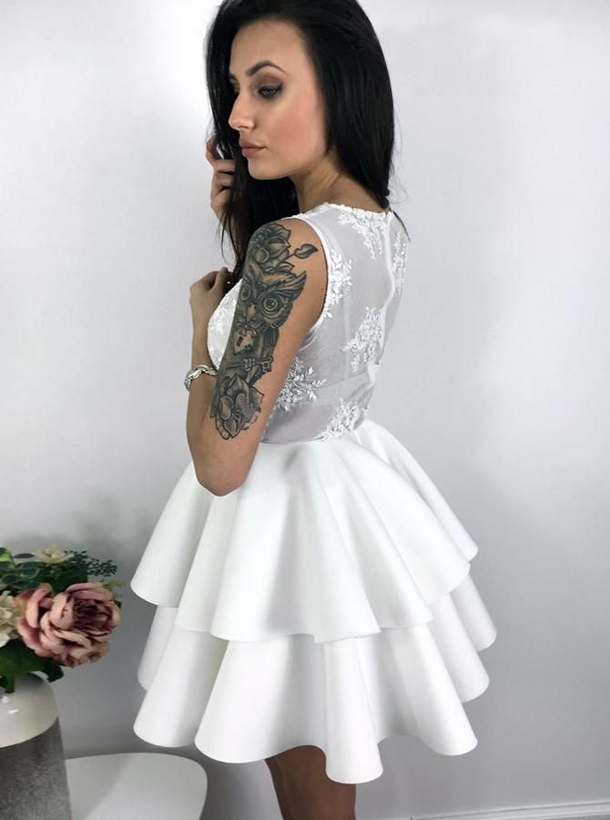 straps v-neck tiered a-line homecoming dress with appliques dtp284