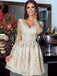 a-line v-neck lace long sleeves short tulle homecoming dress dth148