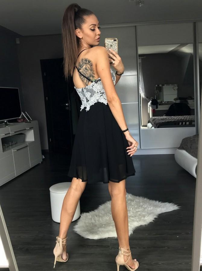 Spaghetti Straps Black Chiffon Cocktail Dress with Lace Appliques