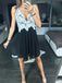 Spaghetti Straps Black Chiffon Cocktail Dress with Lace Appliques