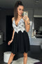 Spaghetti Straps Black Chiffon Cocktail Dress with Lace Appliques