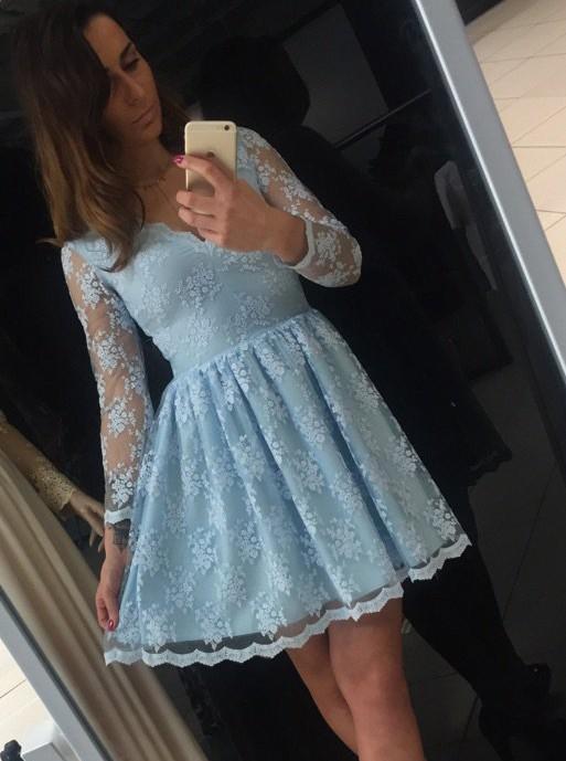 Blue A-Line V-Neck Long Sleeve Short Lace Homecoming Dress DTH152 DressTok.co.uk Blue A-Line V-Neck Long Sleeve Short Lace Homecoming Dress DTH152 DressTok.co.uk