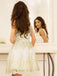 A-Line V-Neck Gold Appliques Short Tulle Homecoming Dress