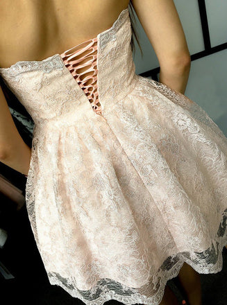 Sweetheart Lace A-Line Homecoming Dress, Chic Lace Short Prom Dress