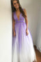 Plunge Neckline Lilac Ombre Backless Prom Dress, Ombre Long Evening Gown