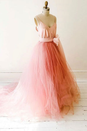 a-line v-neck formal gown tulle princess long prom dress dtp112
