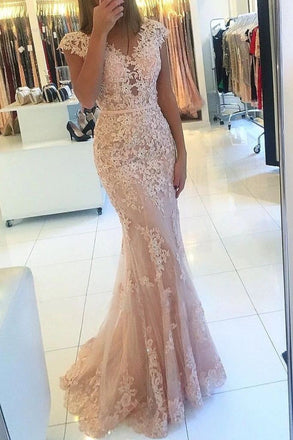 prom dresses mermaid/trumpet tulle with appliques dtp38