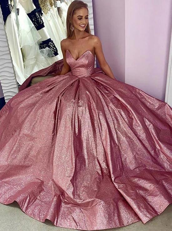 pink evening dress glitter sweet neck satin long prom dress dtp835