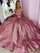 pink evening dress glitter sweet neck satin long prom dress dtp835