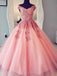 A-line Tulle Long Prom Dresses With Appliques, Quinceanera Evening Dress