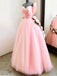 Princess Sweetheart Long Prom Dress, Pink Sweet 16 Dress With Handmade Flowers