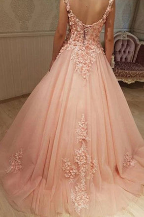 straps tulle long quinceanera prom dresses with appliques dtp822