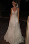 Sparkle Deep V Neck Long Prom Dresses Sequined Wedding Dresses