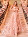 A-line V-neck Cut Out Long Prom Dresses Backless Floral Formal Dress
