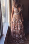 A-line V-neck Long Prom Dresses Sleeveless Formal Dress With Appliques