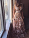 A-line V-neck Long Prom Dresses Sleeveless Formal Dress With Appliques
