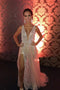 Glitter Deep V Neck Tulle Long Prom Dresses, Sexy Slit Evening Dress