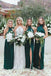 simple sheath high neck dark green long bridesmaid dresses with split dtb187