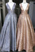 sequins beading party dress a-line v-neck long sparkle prom dresses dtp933